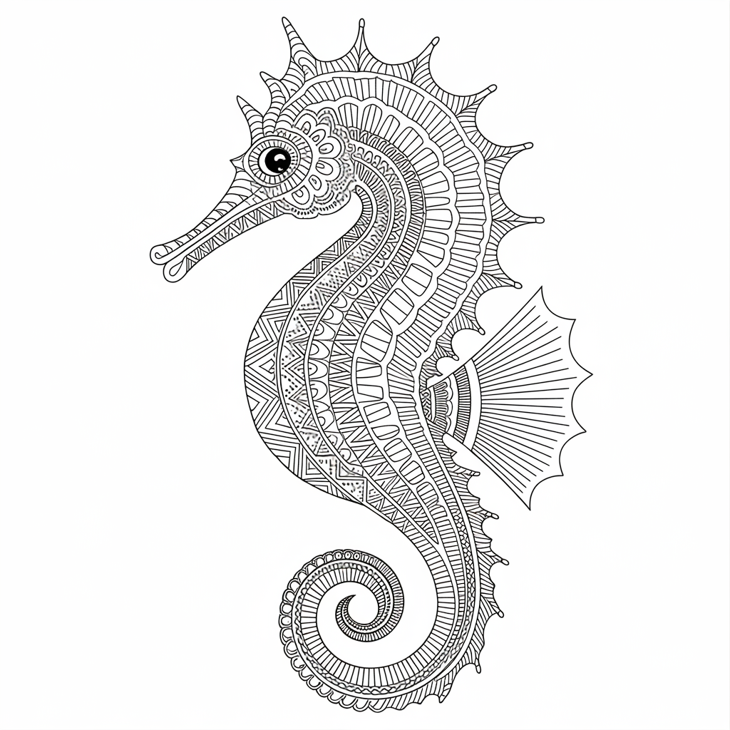 Floral Mandala Seahorse Coloring Pages