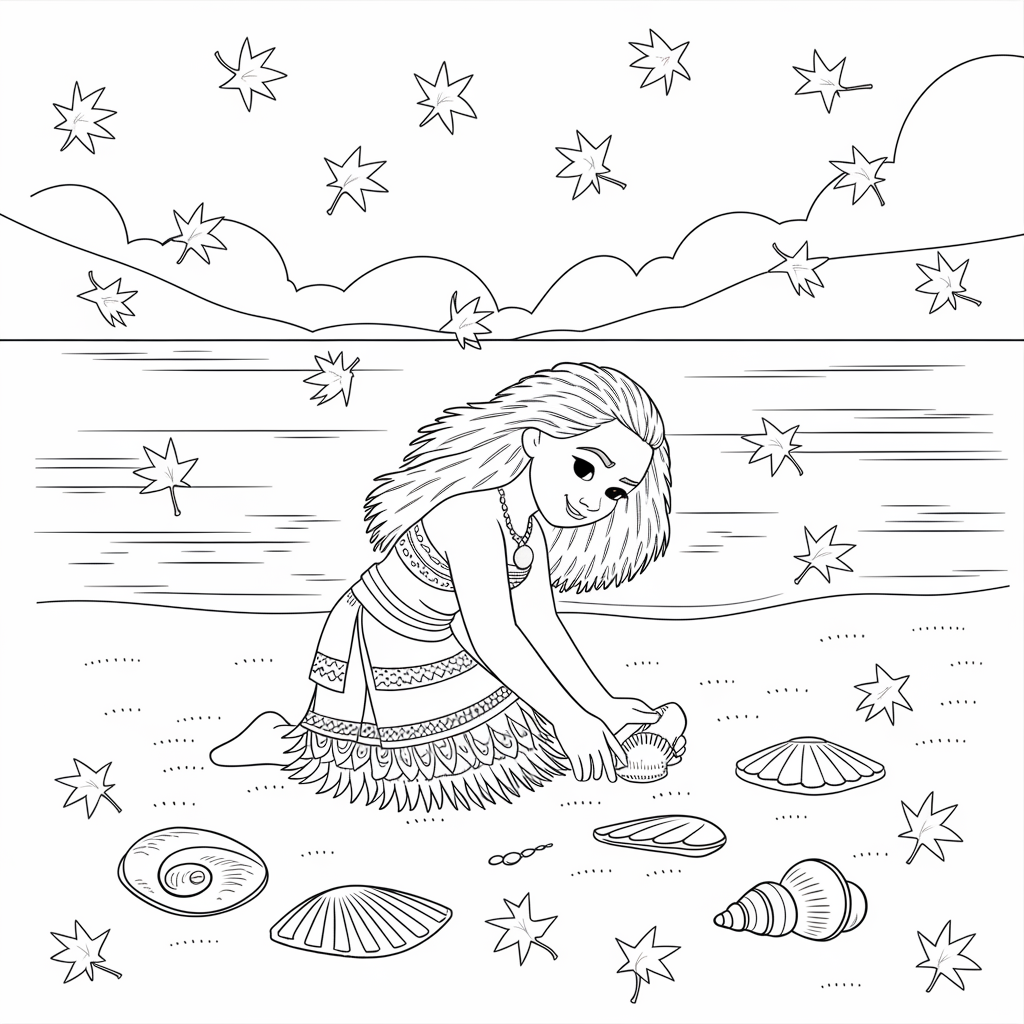 Moana September Shore Adventure Coloring Pages for Kids