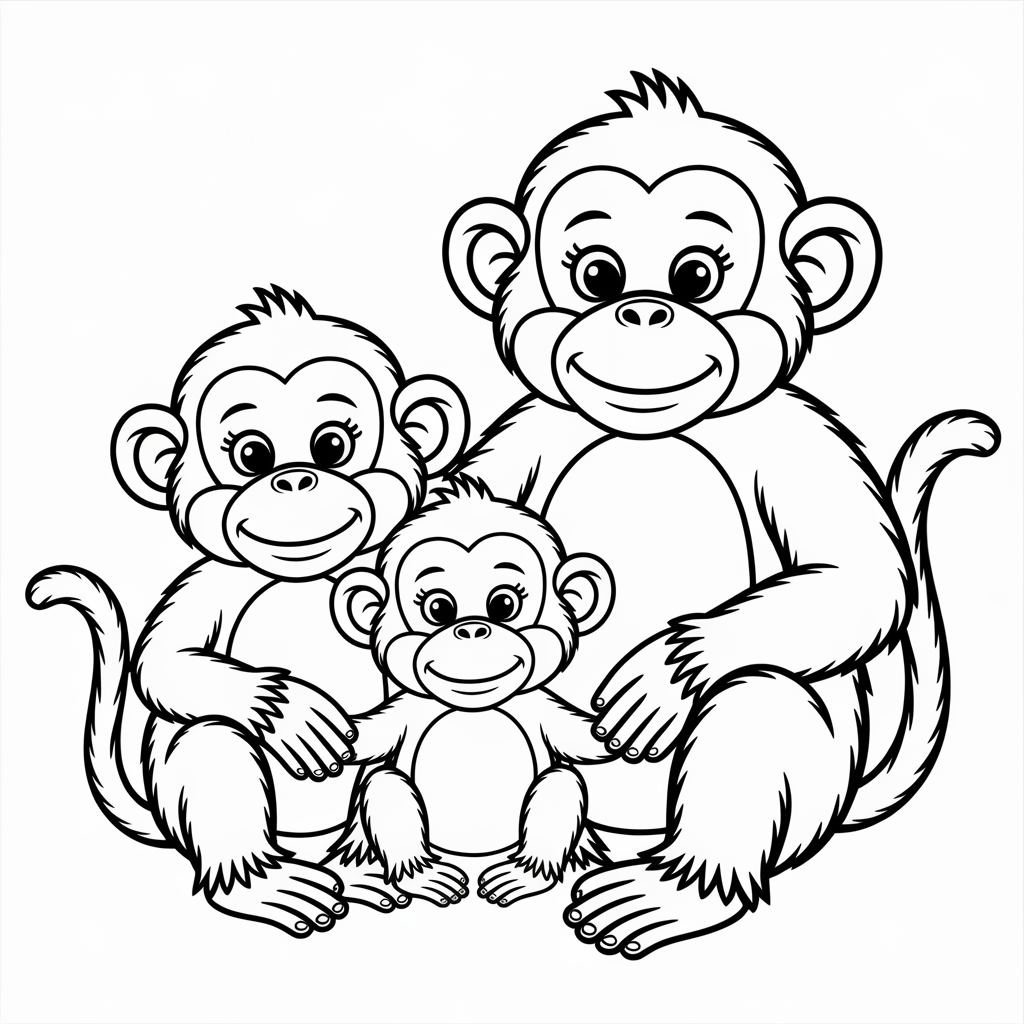 Monkey Family Coloring Page