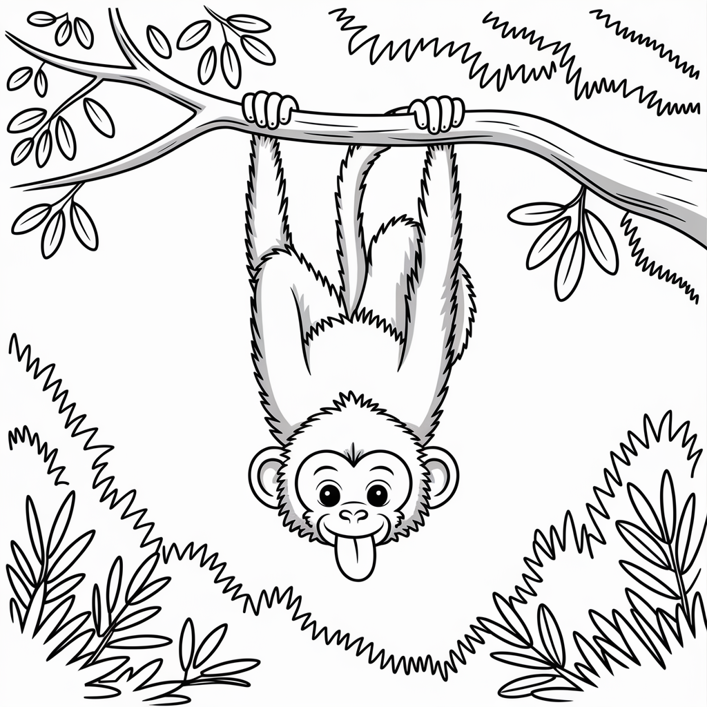 Monkey Hanging Upside Down Coloring Sheet 