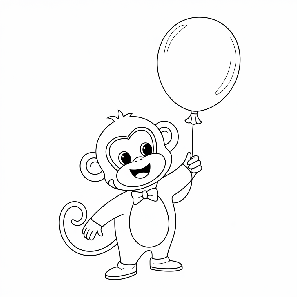Monkey Holding Balloon Coloring Sheet for Children