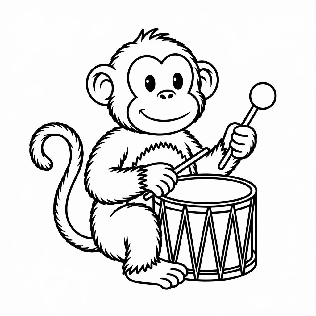 Monkey Playing Drum Coloring Page 