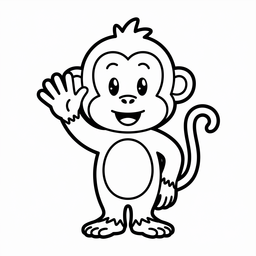 Monkey Waving Hello Coloring Sheet