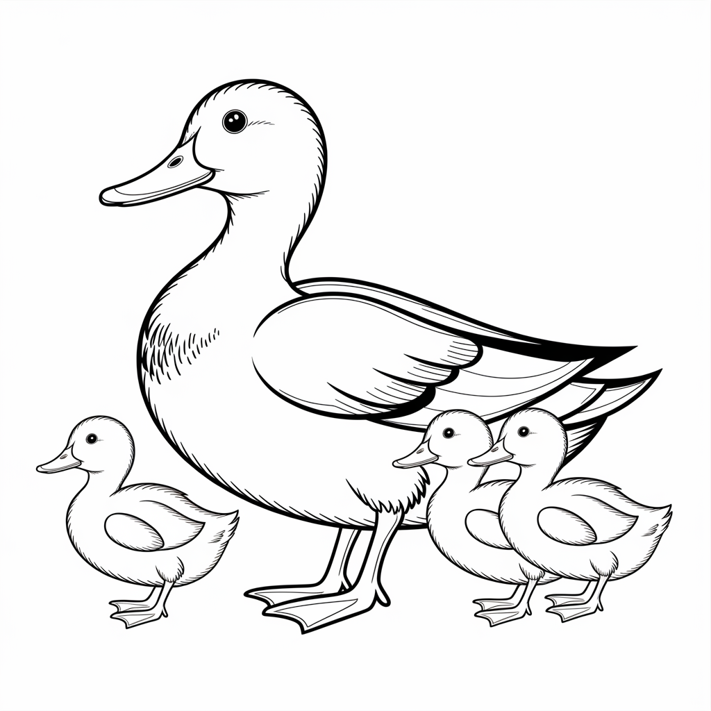 Mother Duck and Ducklings Coloring Pages