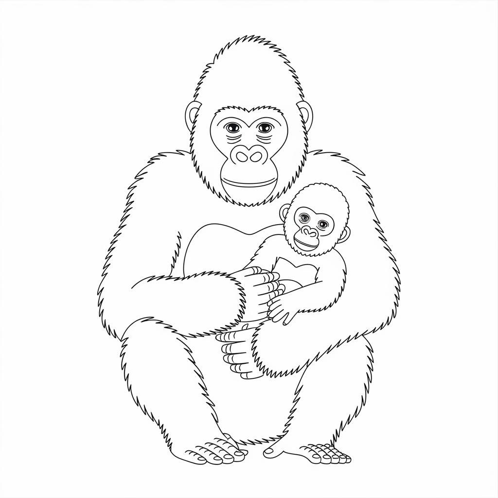 Mother and Baby Gorilla Coloring Pages