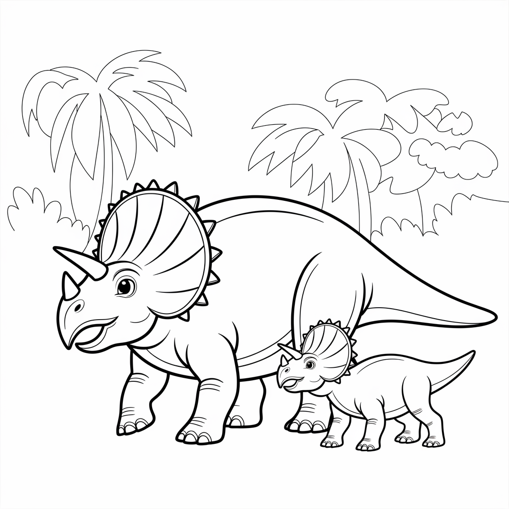Triceratops Family Coloring Page