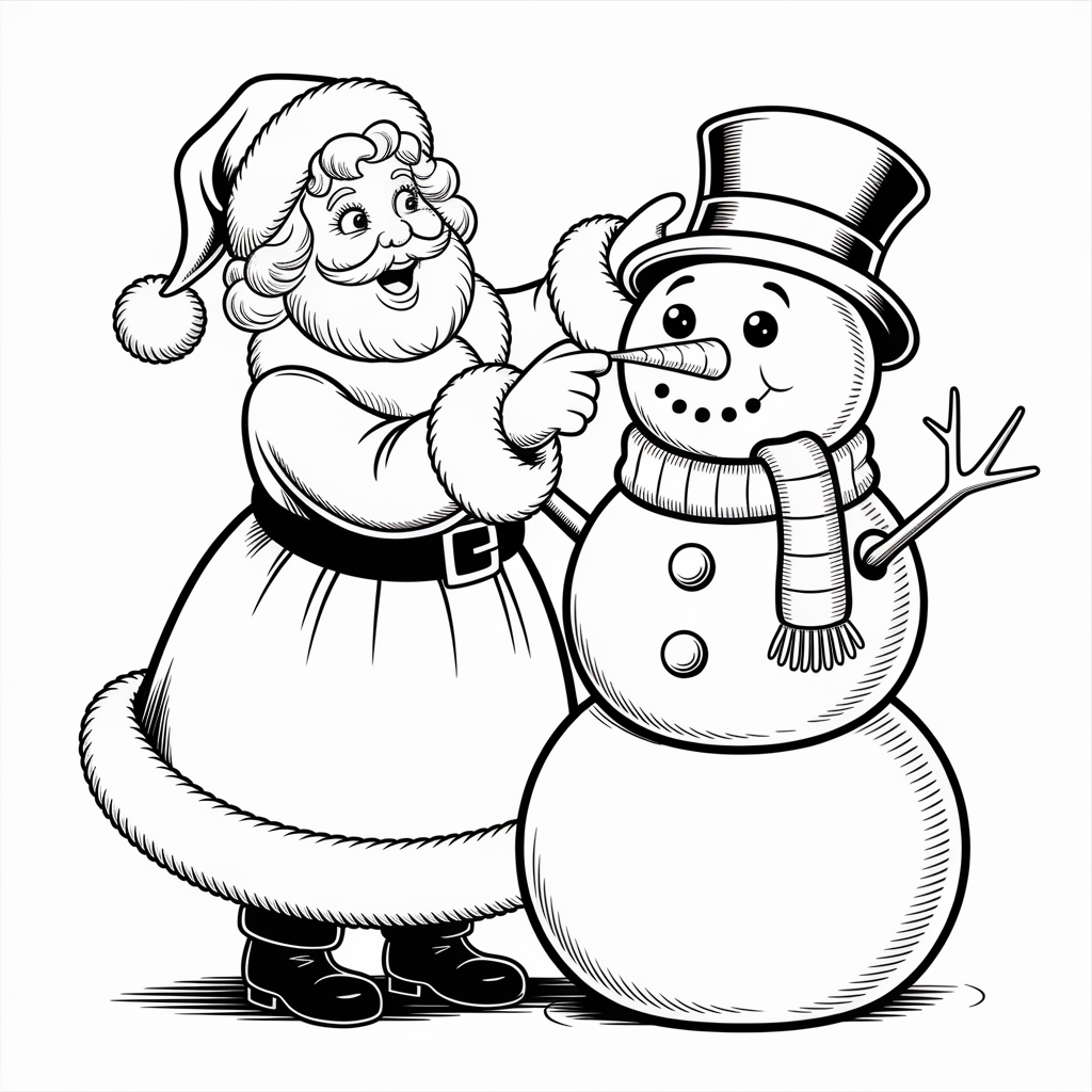 Mrs. Claus Dressing a Snowman