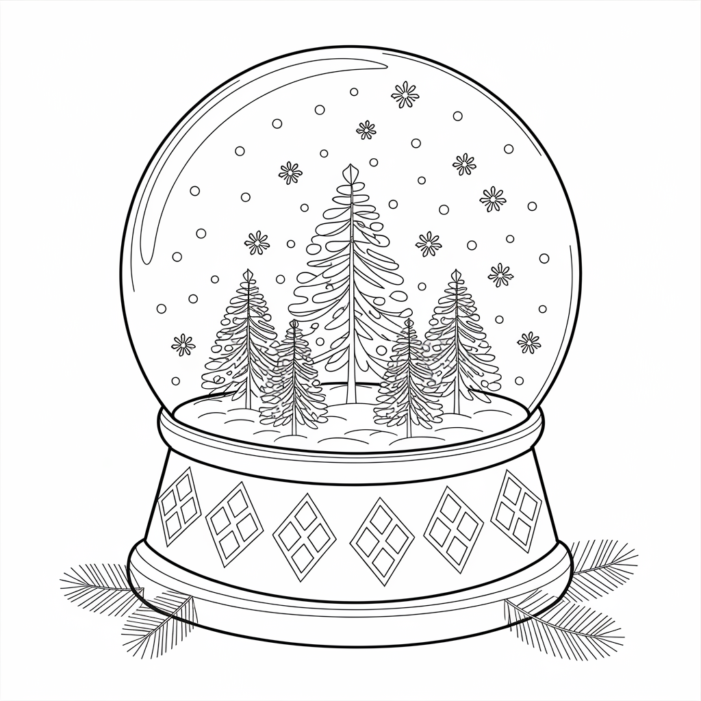 Snow Globe Shaped Present Christmas Coloring Page for Kids to Print