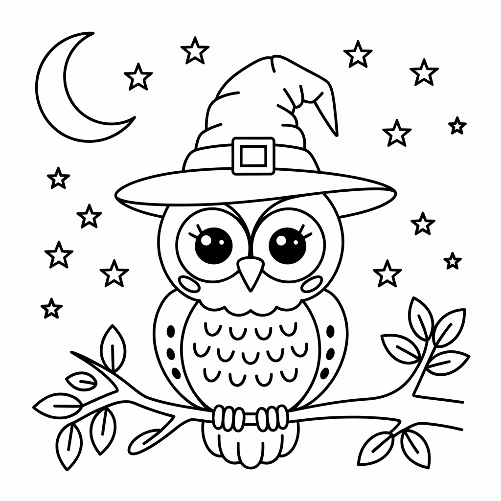 Cute Owl on a Branch Easy Halloween Coloring Pages Free Download