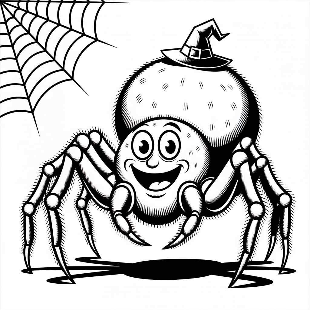 Marching Spider Coloring Page - Wearing Witch Hat Halloween