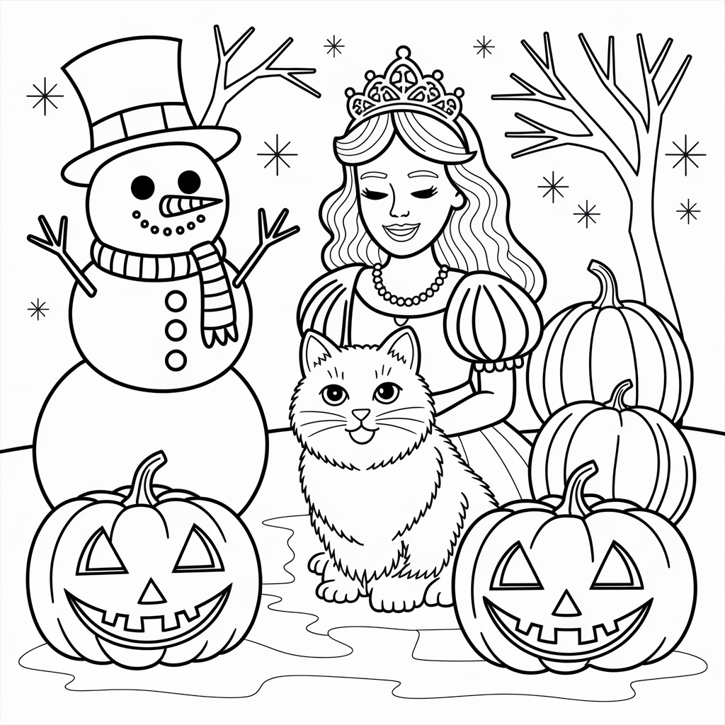 Frozen Elsa Halloween Coloring Page with Pumpkins