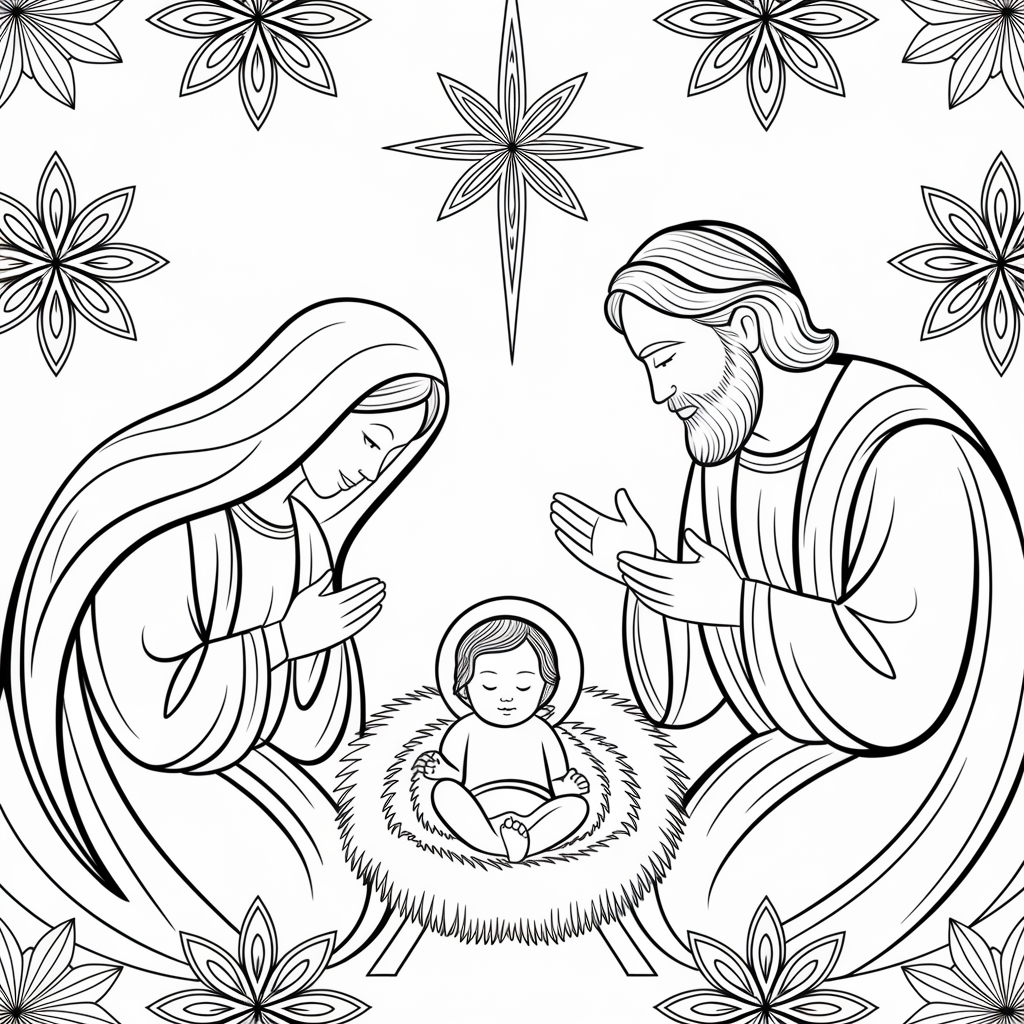 Intricate Nativity Scene Christmas Coloring Pages for Adults