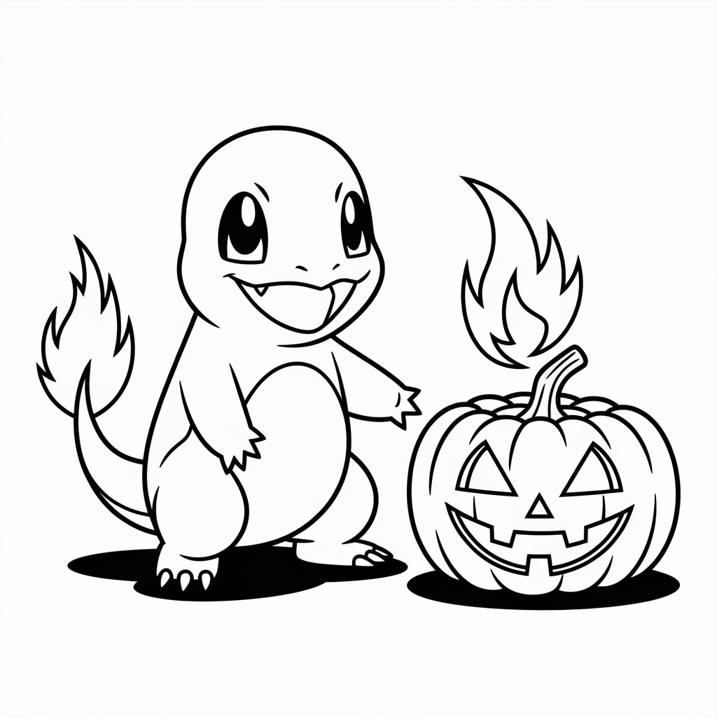 Charmander Lighting a Jack-o’-Lantern