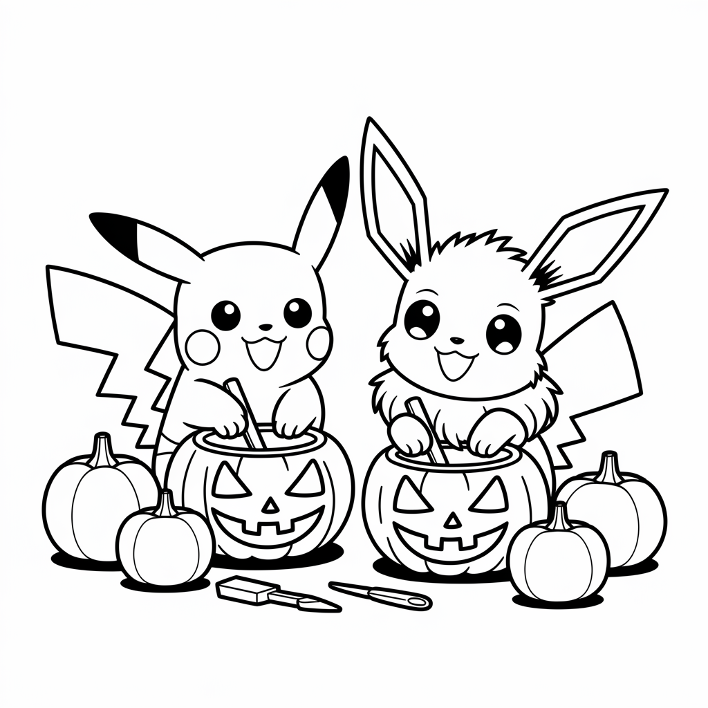 Pikachu & Eevee Carving Pumpkins