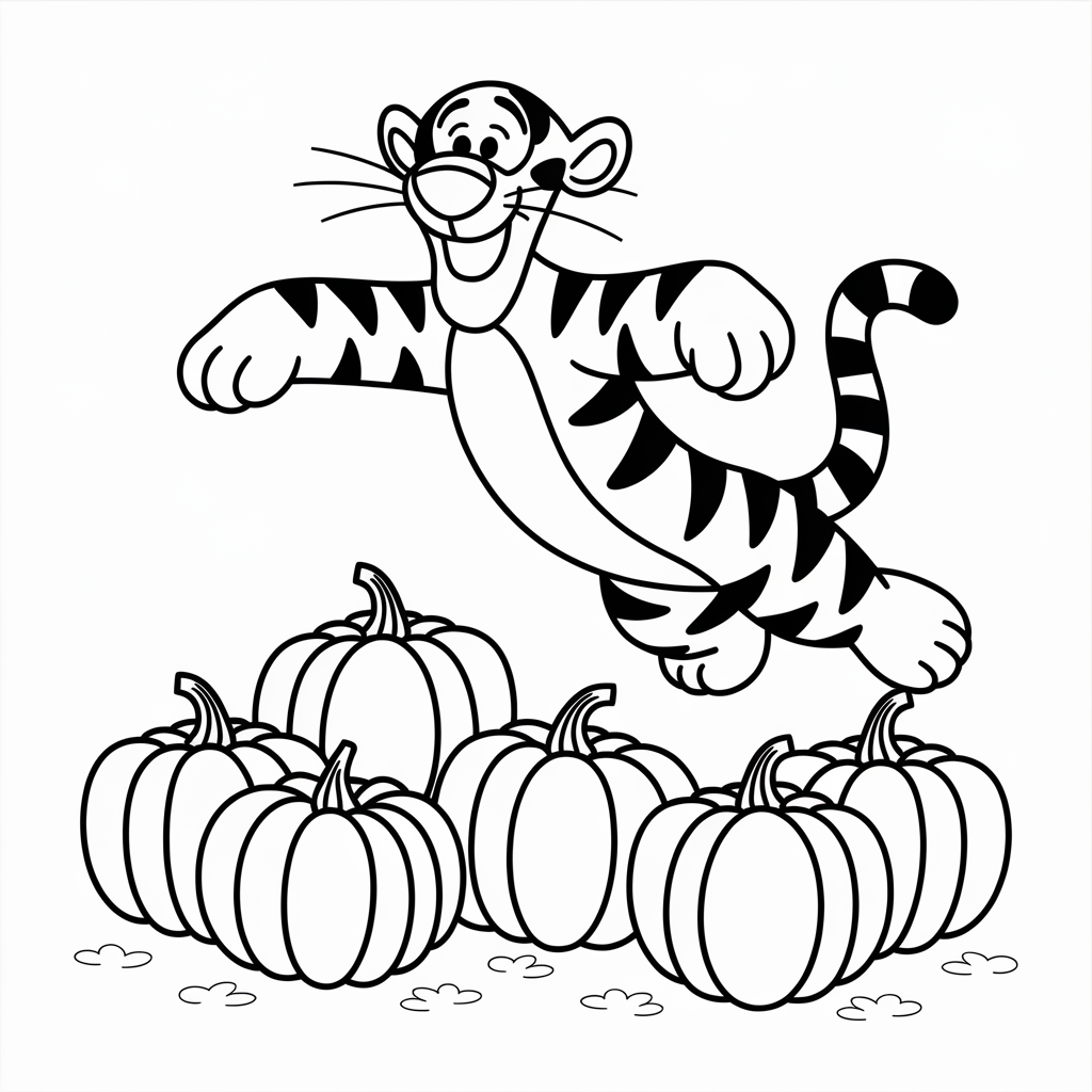 Tigger Jumping Over Pumpkins