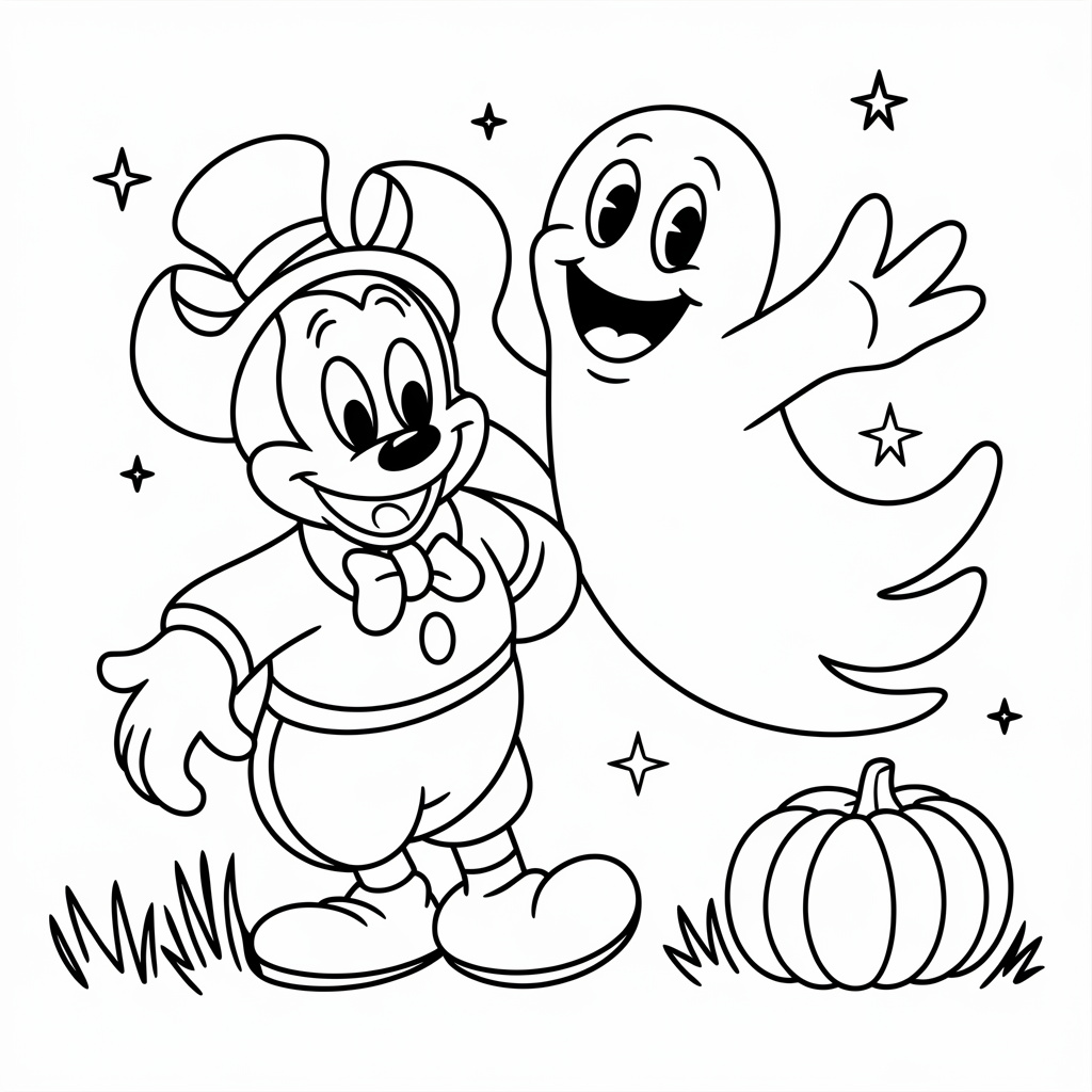 Free Donald Duck Halloween Coloring Page with Friendly Ghost