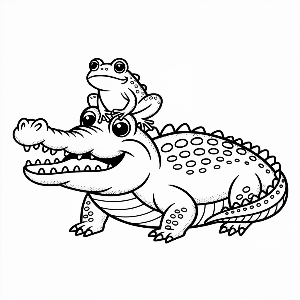Crocodile with Frog Friend Coloring Page