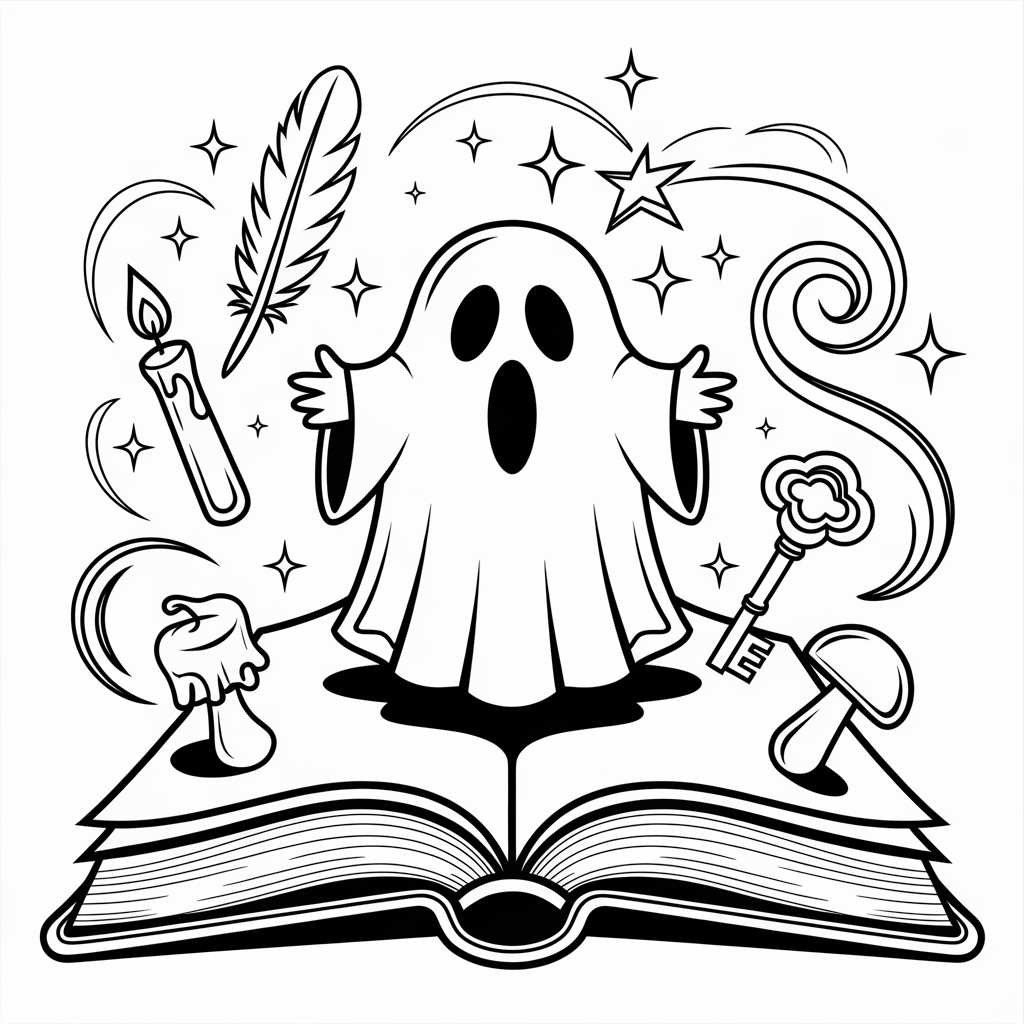Open Magic Spellbook Coloring Page