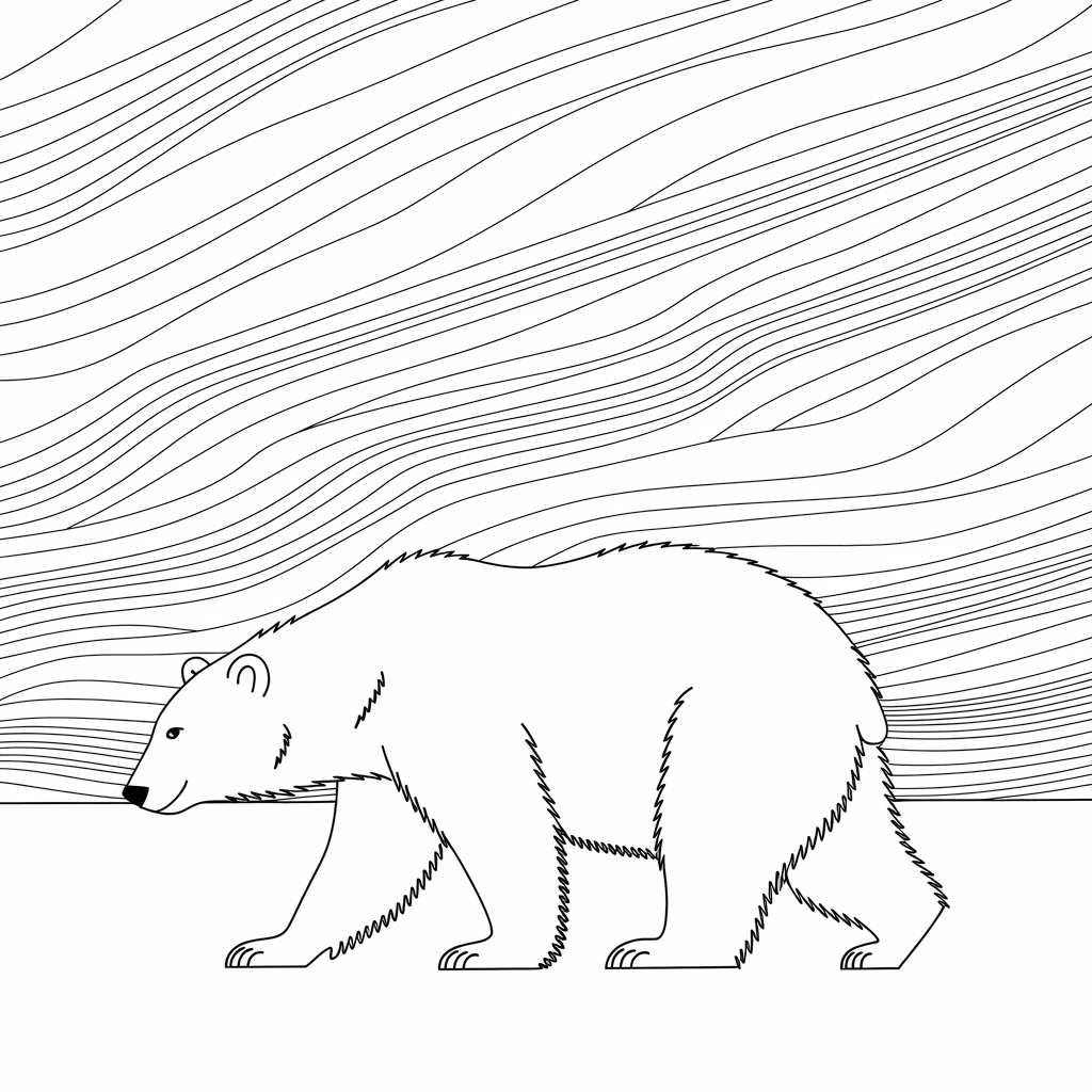 Polar Bear with Northern Lights Coloring Page