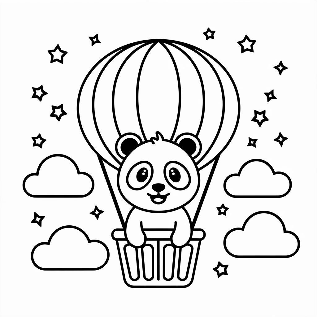 Panda in Hot Air Balloon Coloring Page 