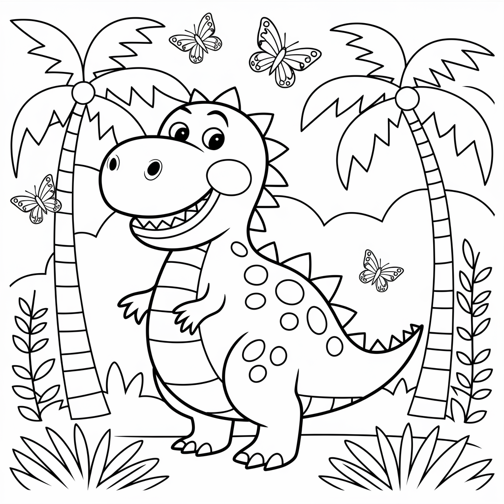 Dinosaur in Jungle Coloring Page