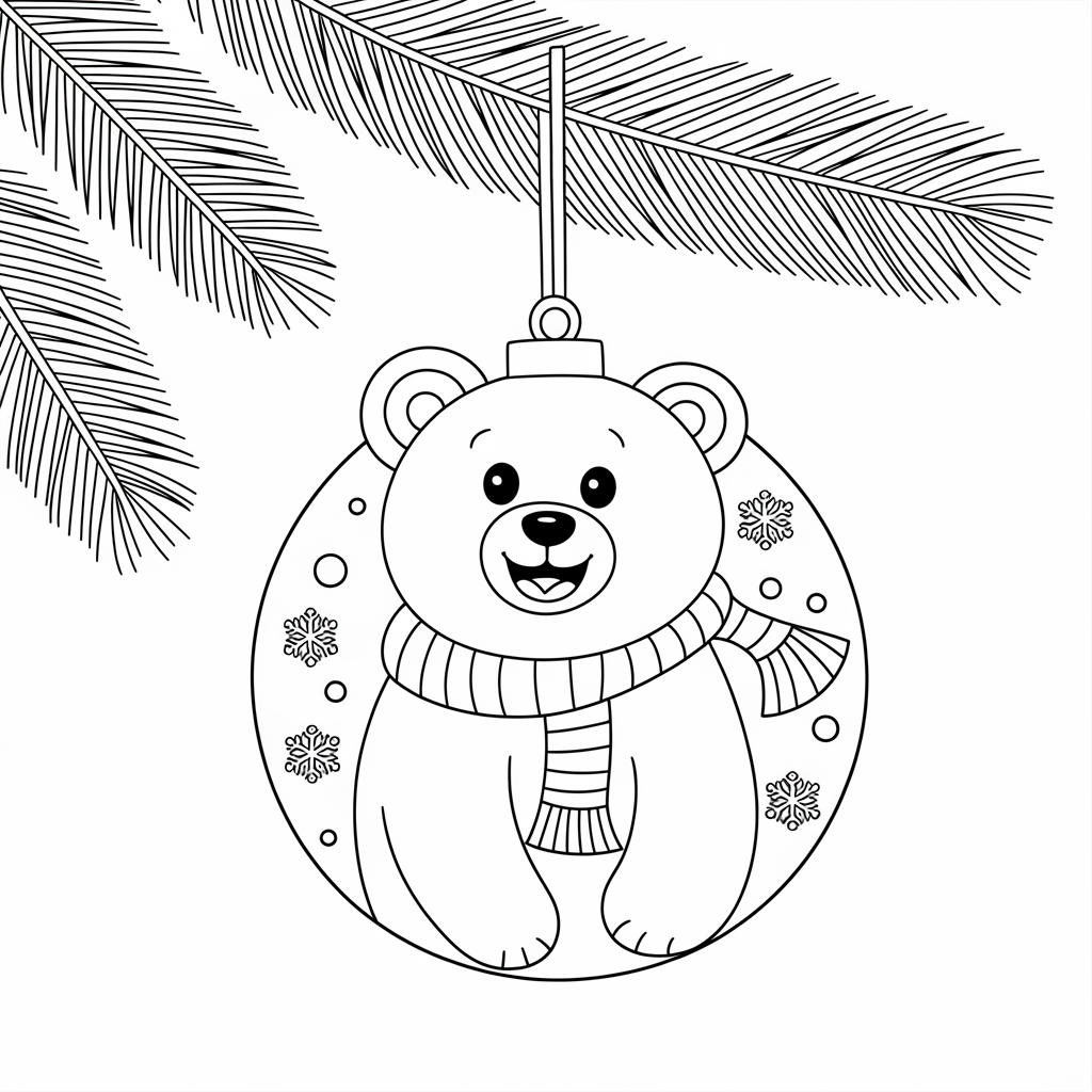 Polar Bear Christmas Ornament Coloring Page for Kids