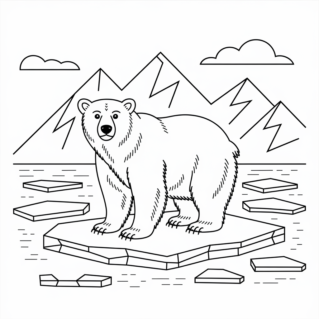 Polar Bear on Iceberg Coloring Page 