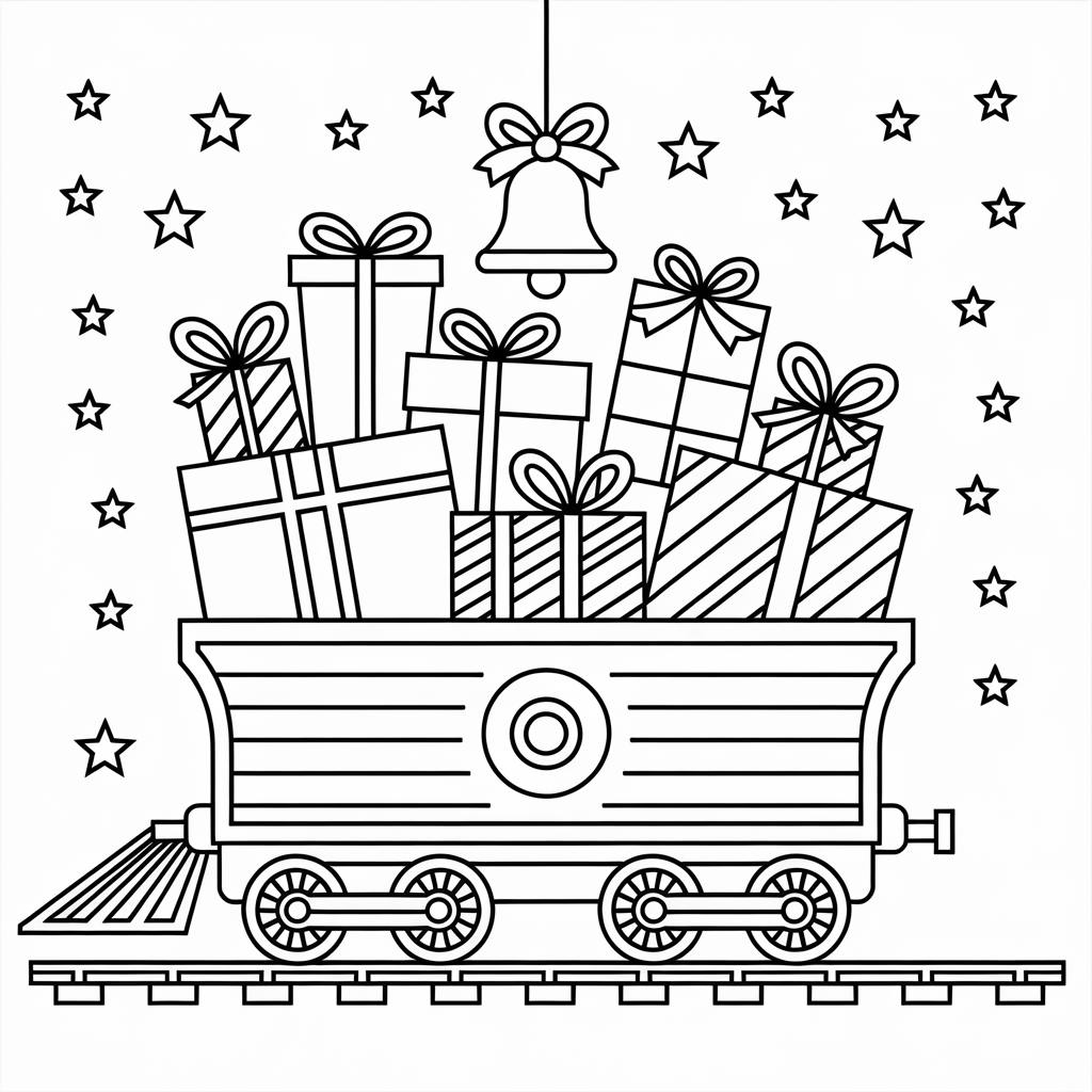 Polar Express Train Car Full of Christmas Presents Coloring Page Printable
