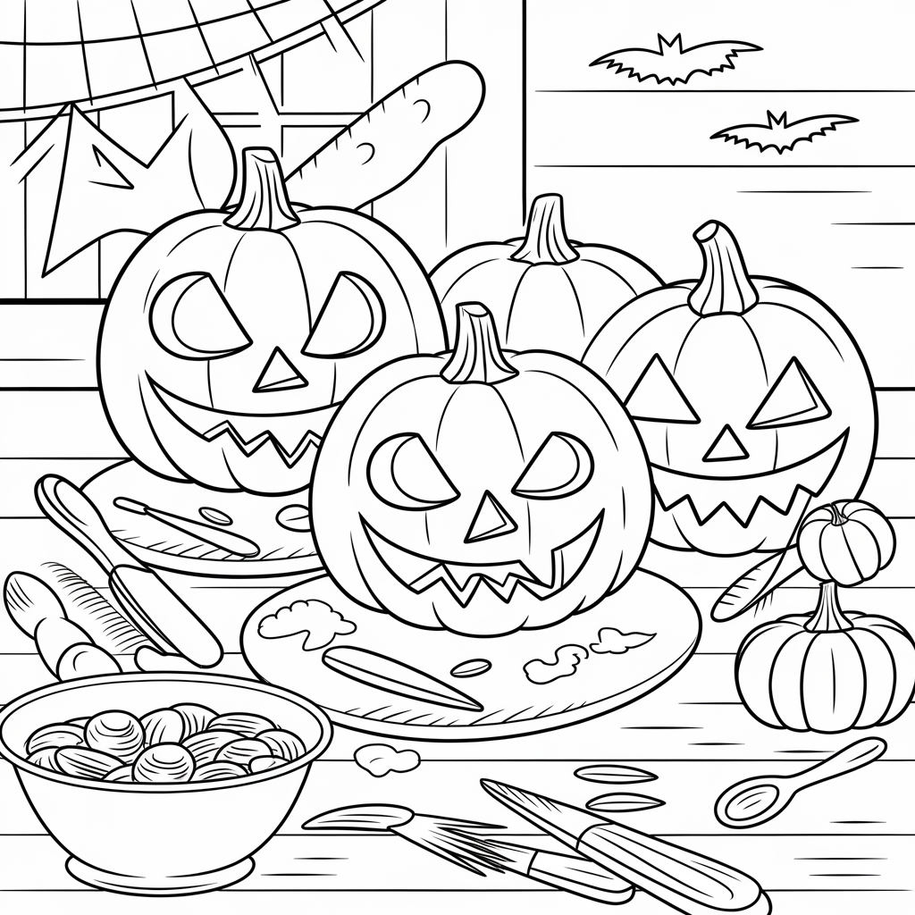 Pumpkin Carving Table Coloring Page