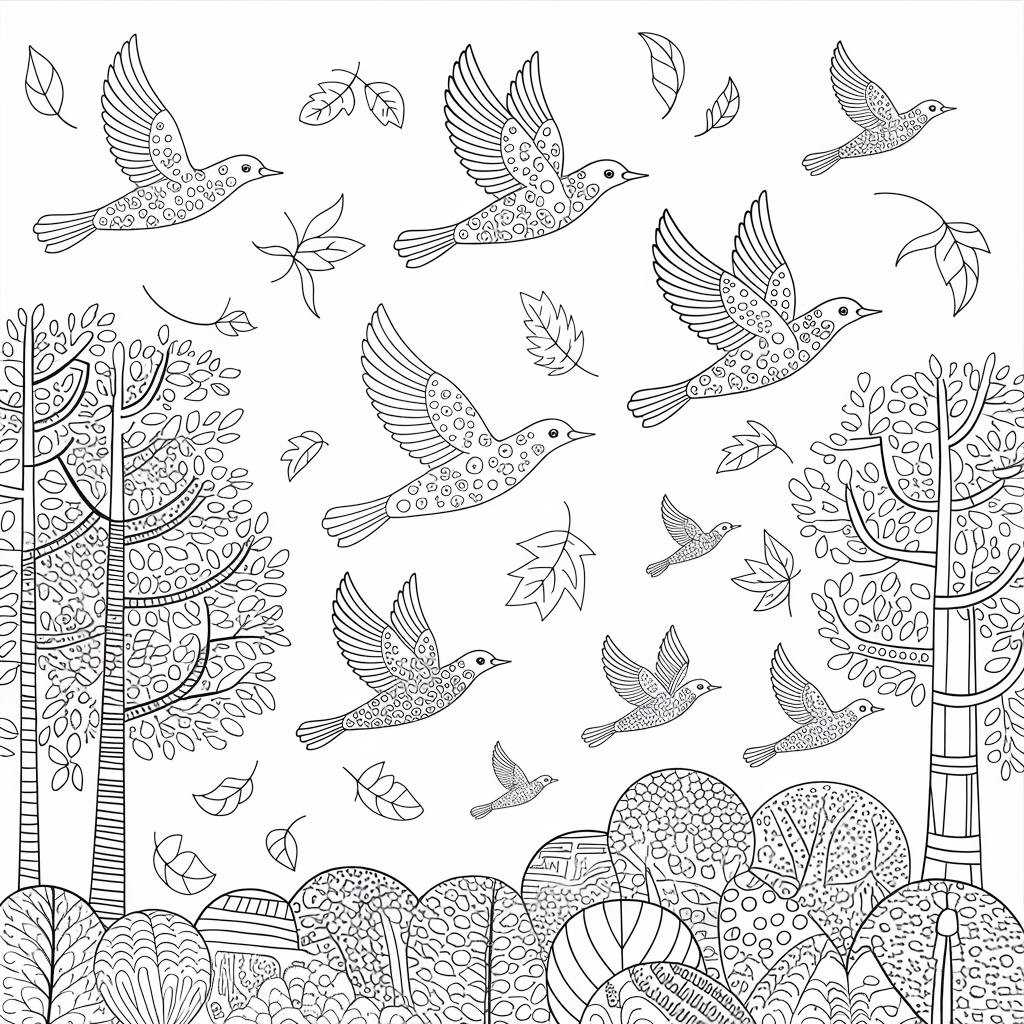 Migrating Birds over Autumn Trees