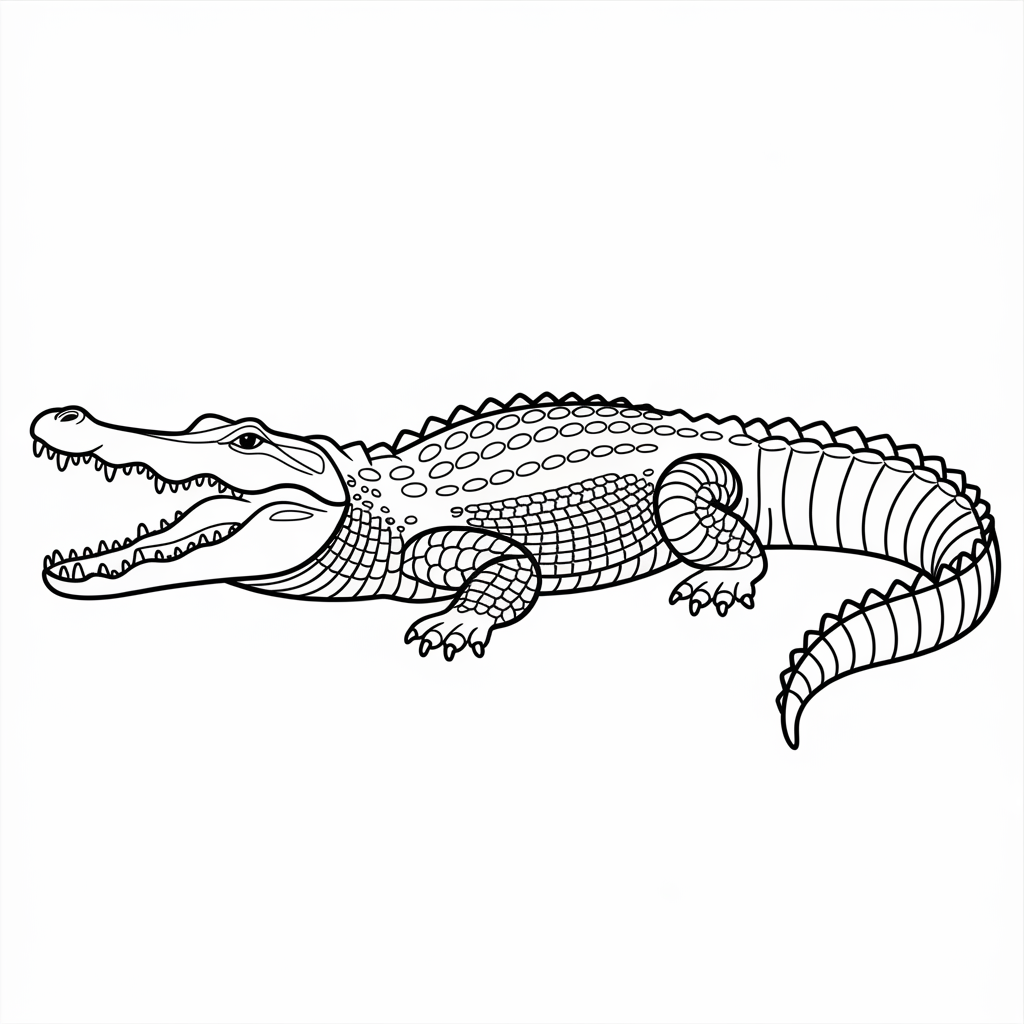 Realistic Crocodile Coloring Page Outline