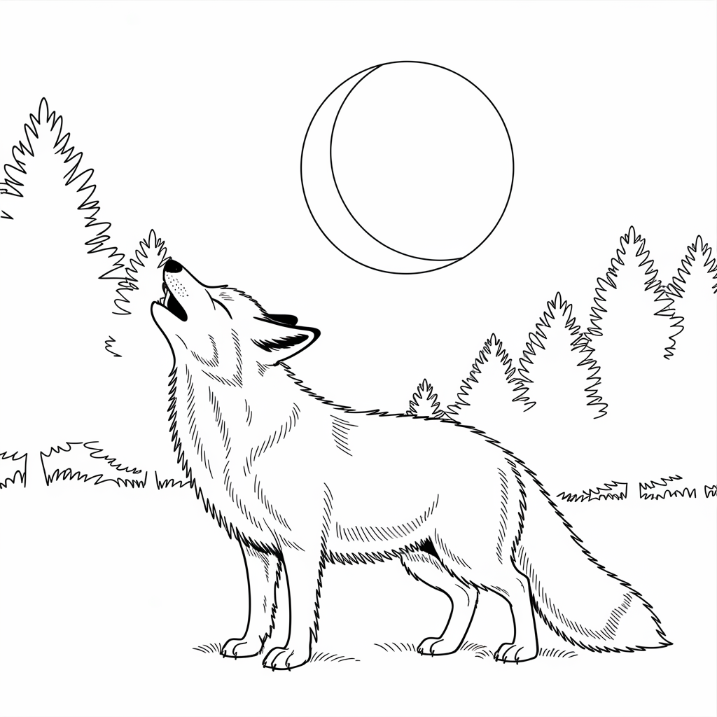 Fox Howling at the Moon Coloring Pages 
