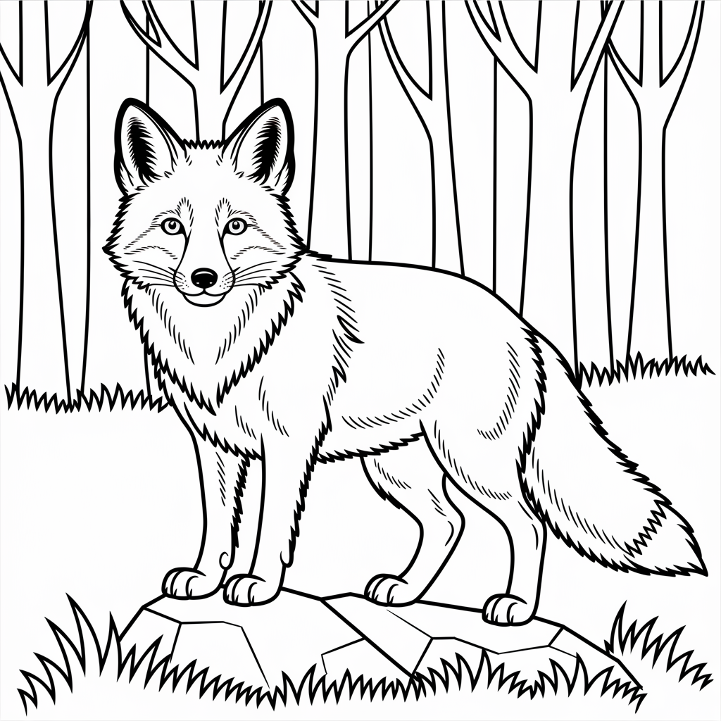 Fox on a Rock Coloring Pages