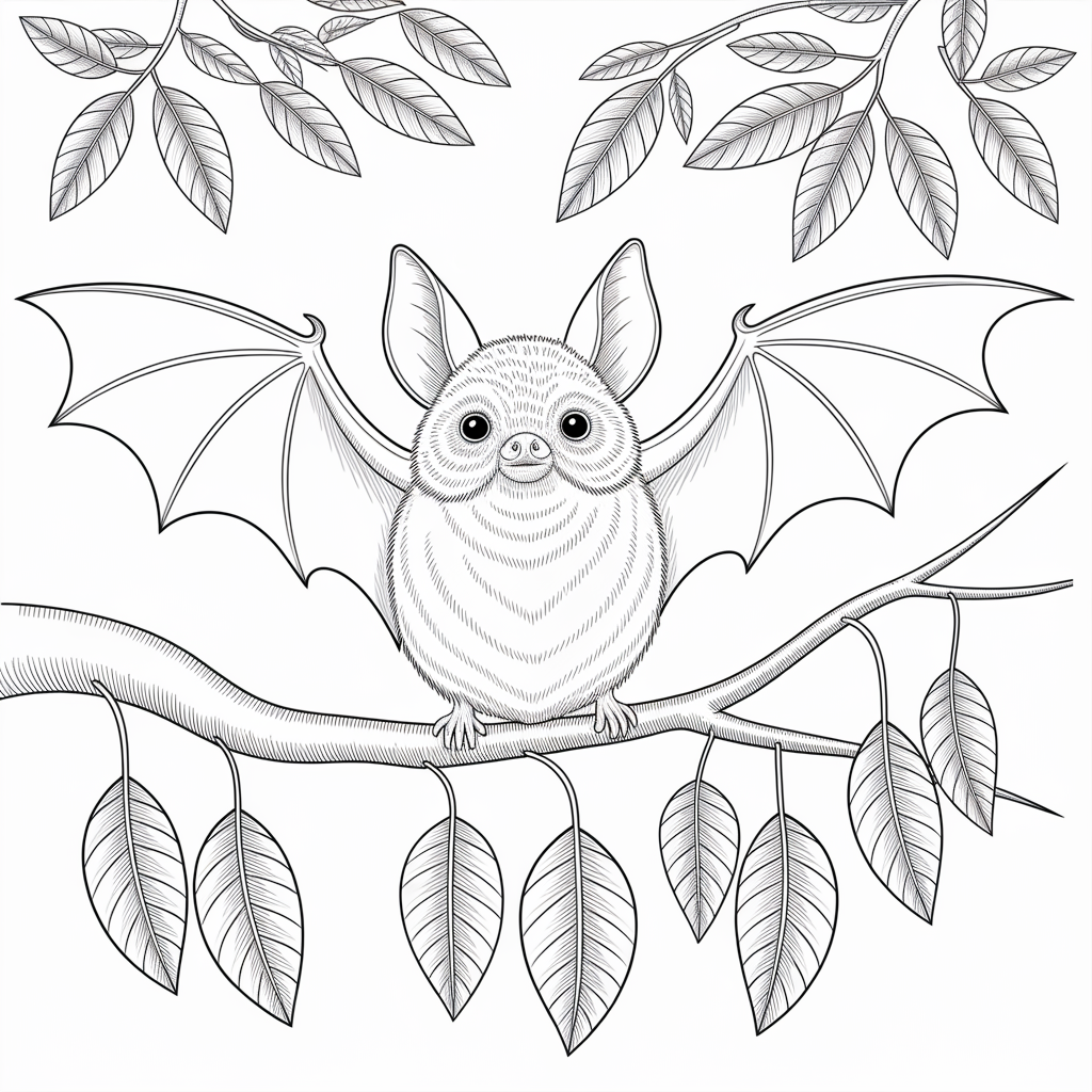 Bat in the Jungle Scene Coloring Pages 
