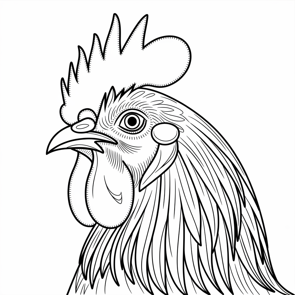 Realistic Rooster Face Coloring Pages