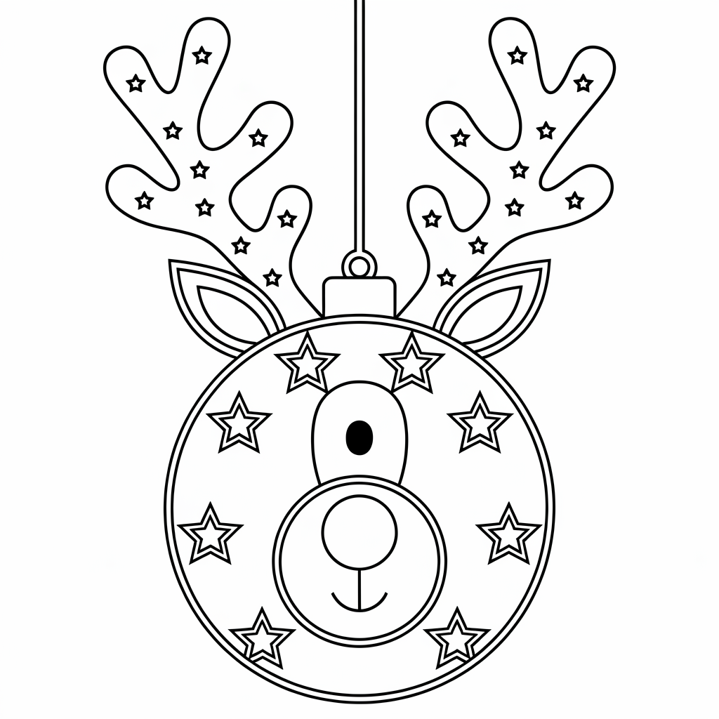 Rudolph Reindeer Ornament Christmas Coloring Page for Kids