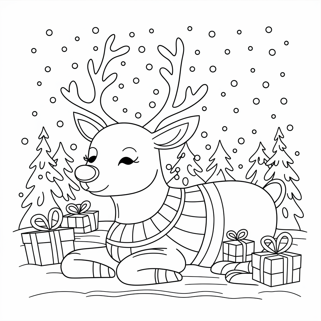 Reindeer Resting in the Snow 