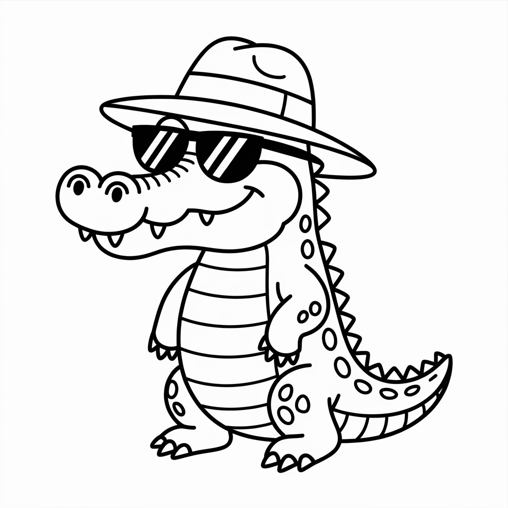 Crocodile Wearing a Hat Coloring Page