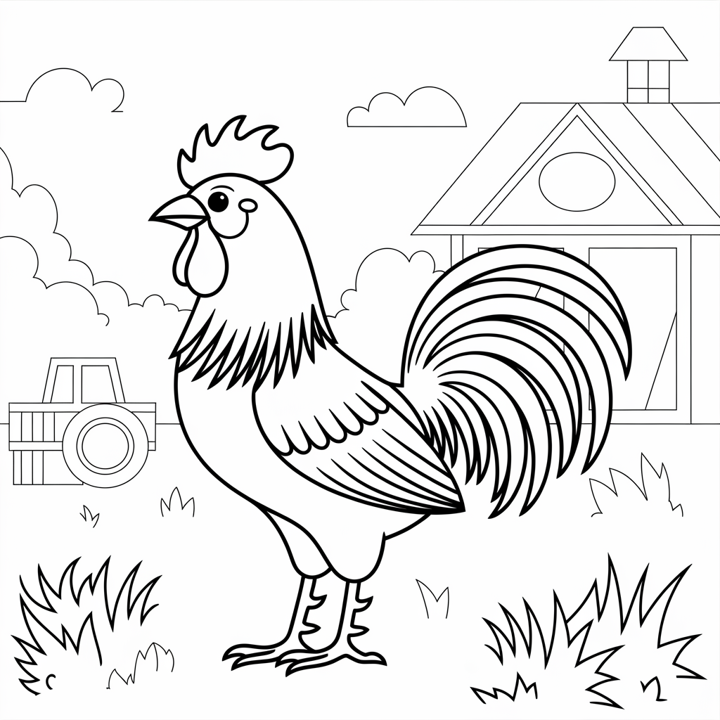 Farm Scene Rooster Coloring Pages 