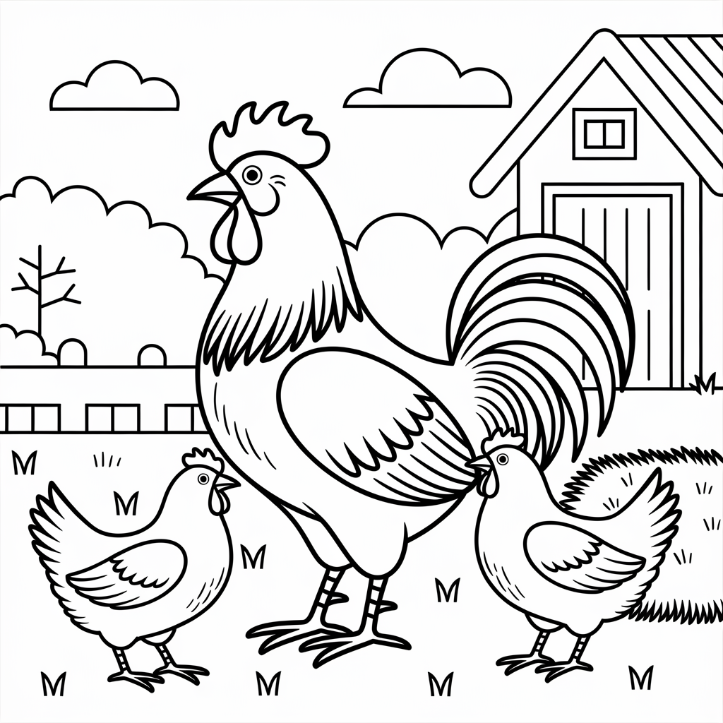 Farmyard Rooster Coloring Pages