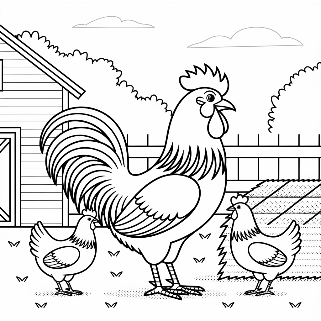 Rooster Family Coloring Pages