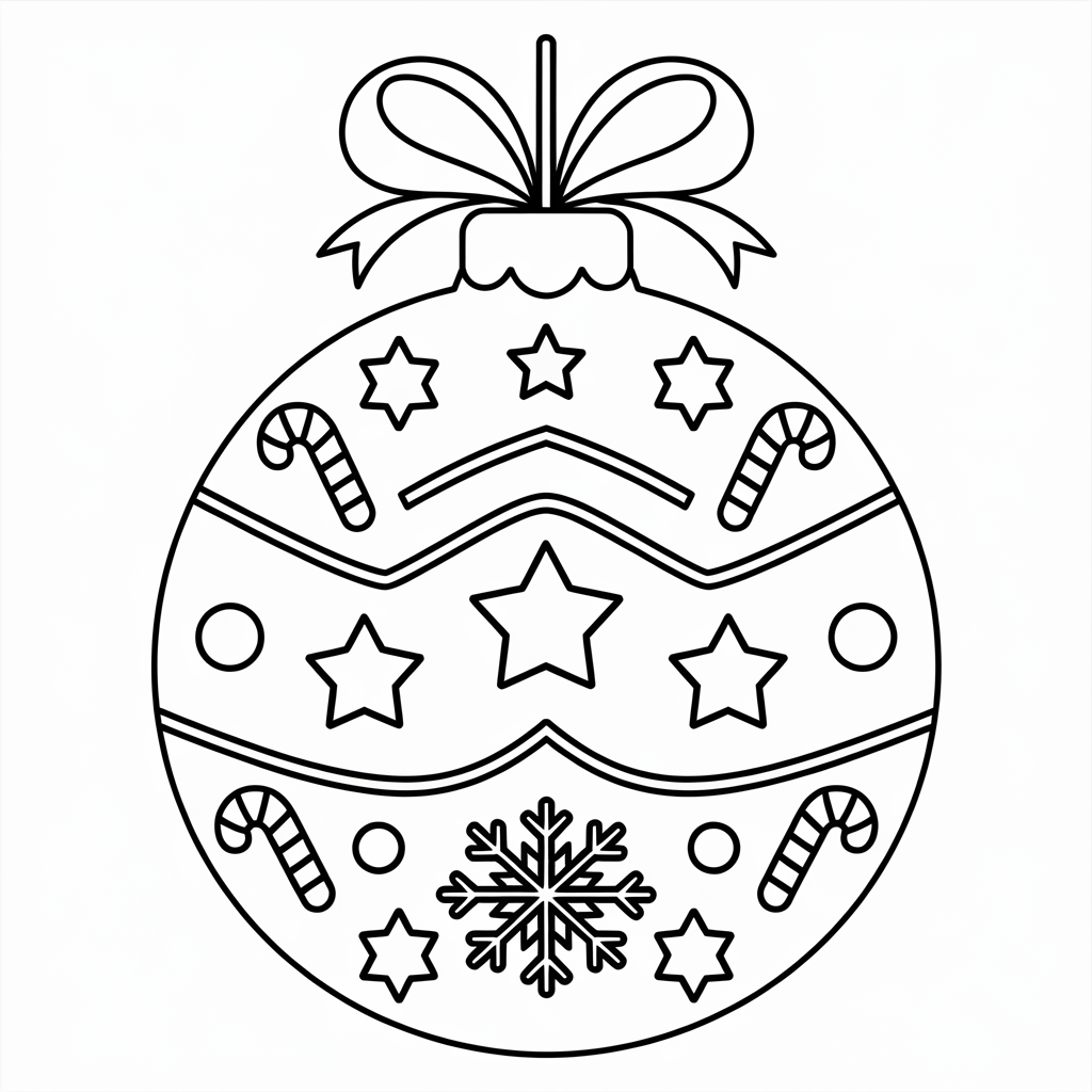 Classic Round Christmas Ornament Coloring Page with Ribbon Bow