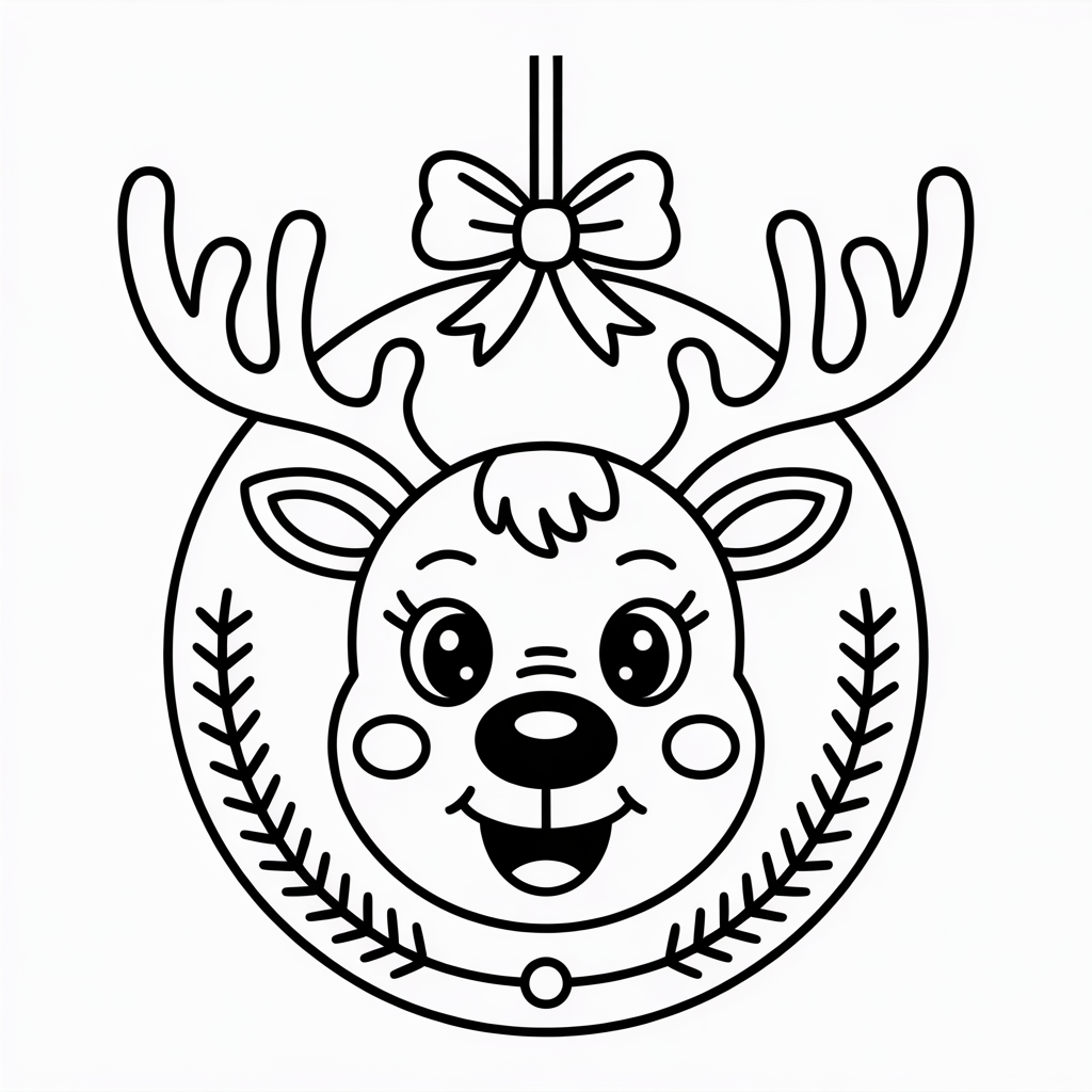 Fun Reindeer Face Christmas Ornament Coloring Page