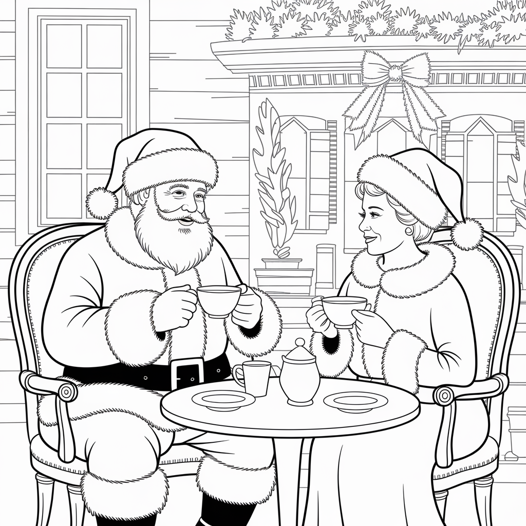 Santa and Mrs. Claus Drinking Tea 