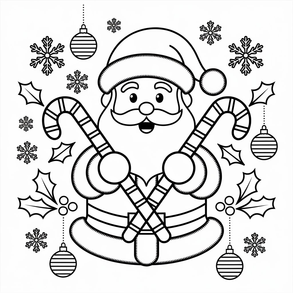 Free Printable Santa Claus Coloring Pages with Candy Canes