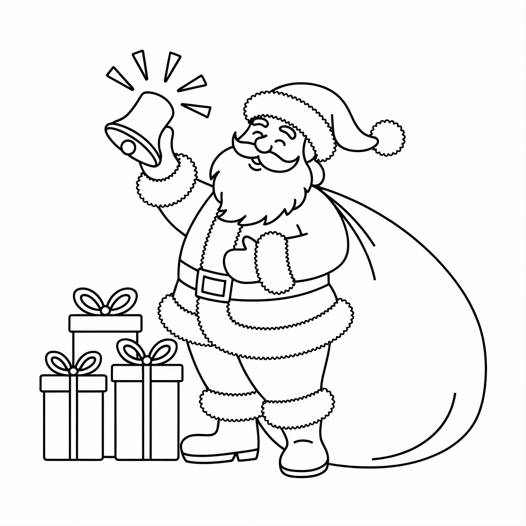Santa Claus with Christmas Bell Coloring Pages to Print