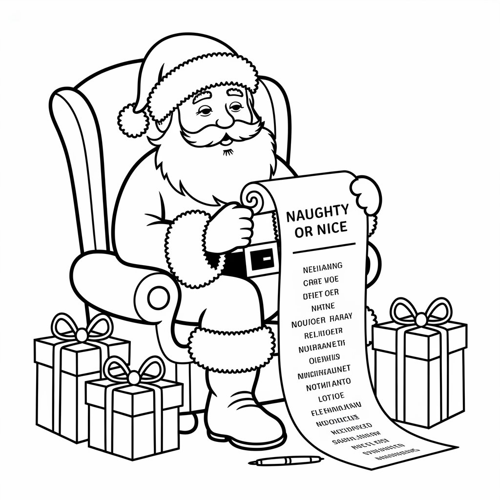 Santa Claus Coloring Pages with Naughty or Nice List