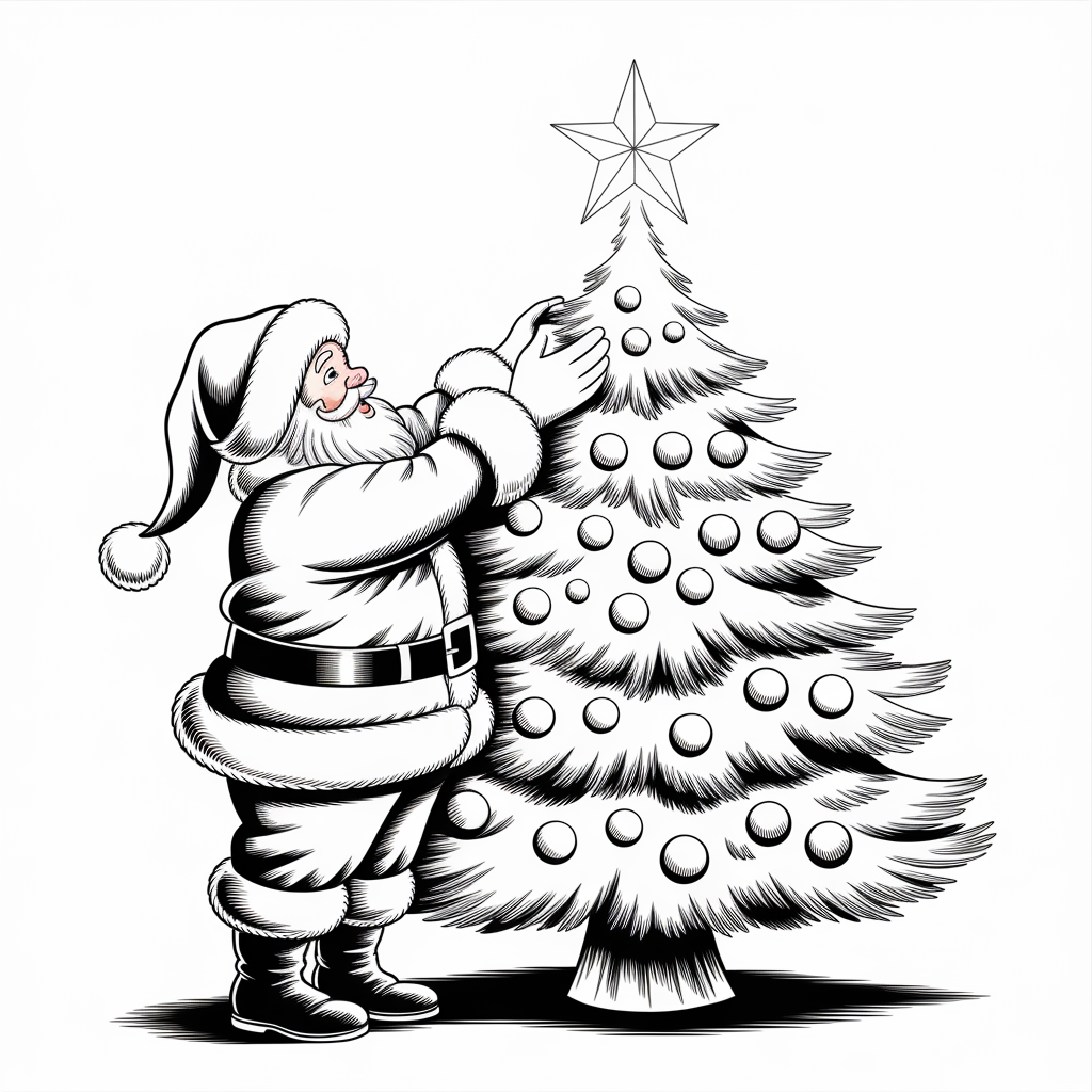 Santa Placing Star on Tree 
