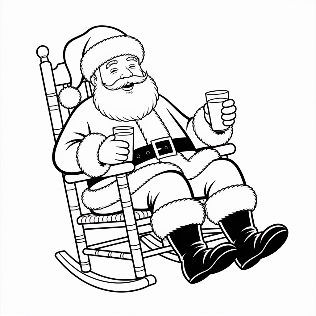 Santa Relaxing with Milk and Cookies