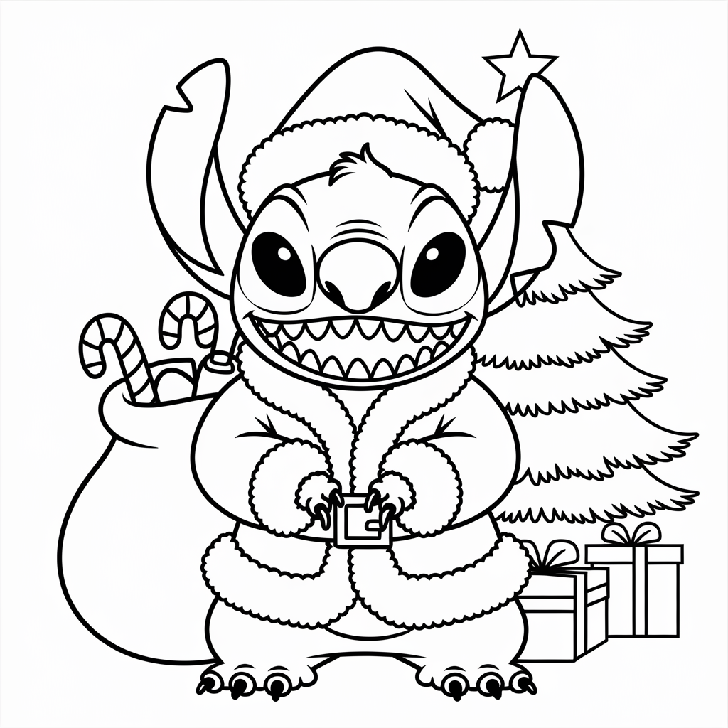 Free Santa Stitch Christmas Coloring Page Printable for Kids